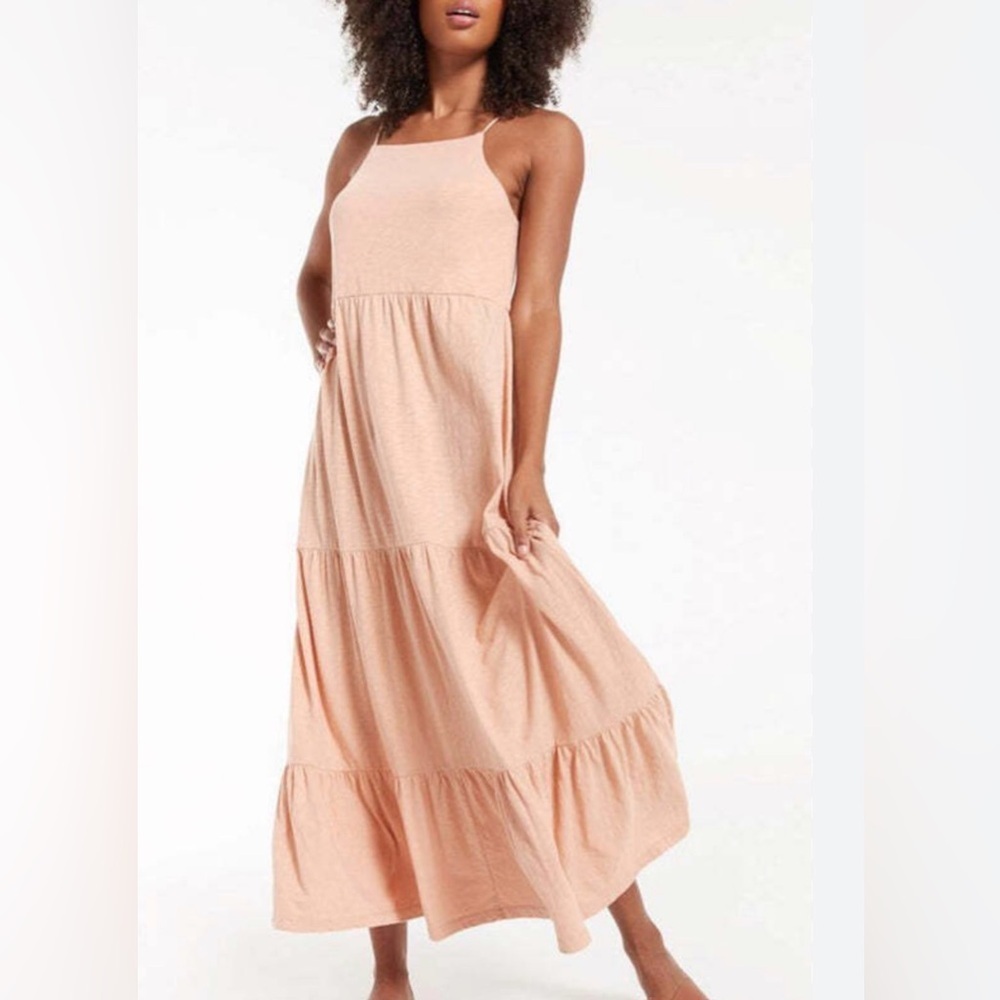 Z Supply Size XS Light Coral Maxi Rory Tiered Slub Dress Sand